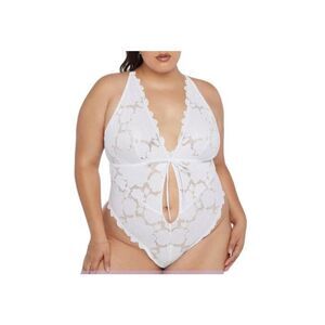 Savage X Fenty Floral Glow Lace Keyhole Bodysuit White Plus Size 3X NWT